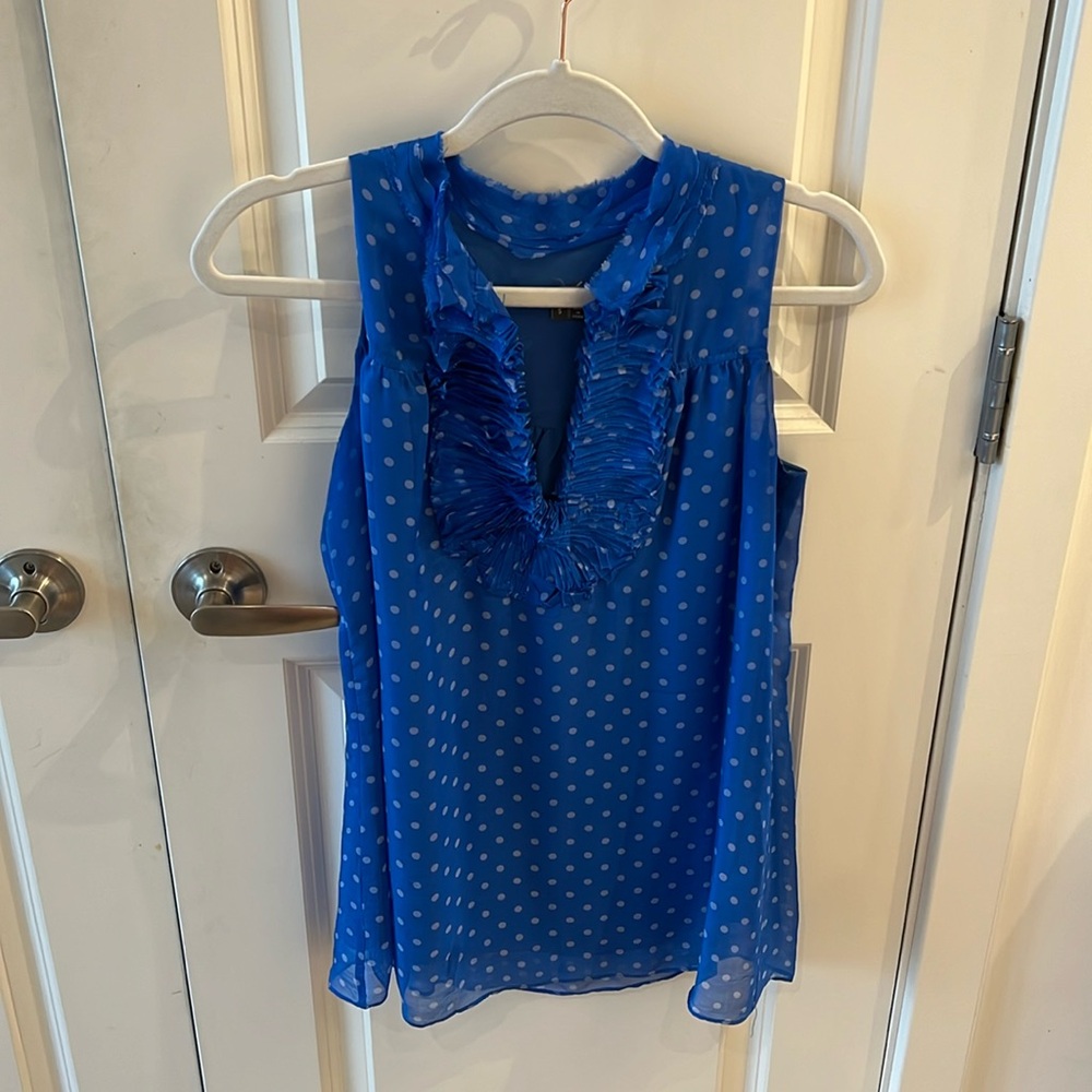 Anthropologie blue polka dot blouse